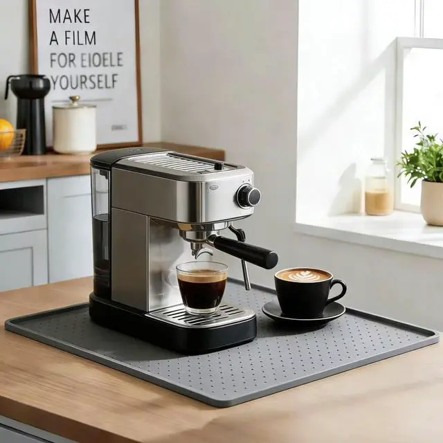 Alt view image 2 of 6 - Coffee Machine Mat, 10x14 Inch Silicone Coffee Maker Mat for Counter, Spill Proof Splash Guard for Espresso Machine, Heat Resistant & Easy Clean Barista Mat for Coffee Bar Accessories (Grey)