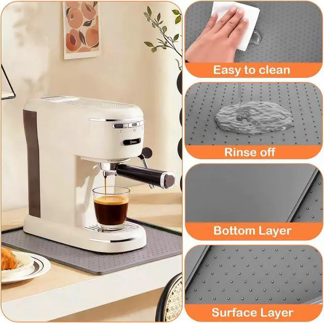 Alt view image 4 of 6 - Coffee Machine Mat, 10x14 Inch Silicone Coffee Maker Mat for Counter, Spill Proof Splash Guard for Espresso Machine, Heat Resistant & Easy Clean Barista Mat for Coffee Bar Accessories (Grey)