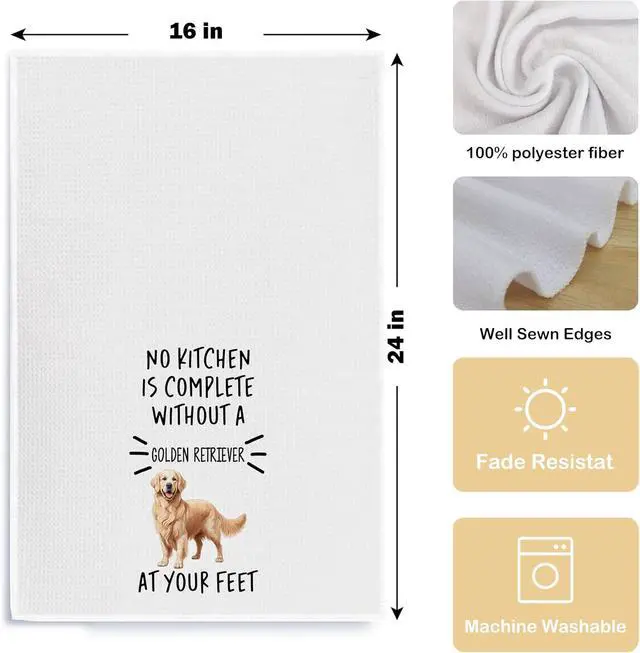 Alt view image 5 of 5 - Golden Retriever Kitchen Towels - Golden Retriever Gifts, Golden Retriever Decor for Kitchen, Golden Retriever Dish Towel 16 X 24 Inches (Chenille)
