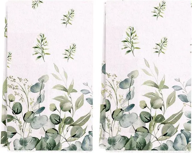 Main image of Spring Summer Kitchen Towels 17x28 Inch,Eucalyptus Collect Watercolor Floral Dish Towels Bathroom Hand Towels for Drying (Set of 2)