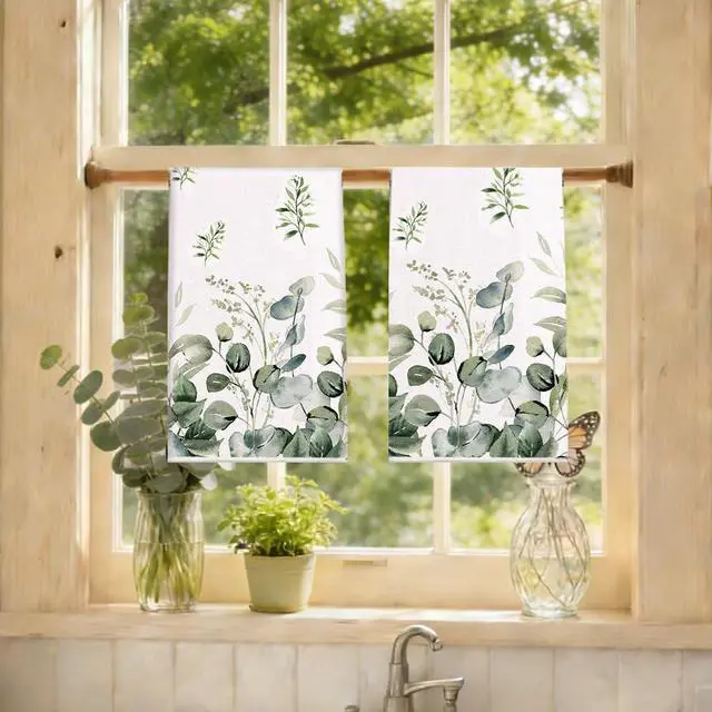 Alt view image 3 of 5 - Spring Summer Kitchen Towels 17x28 Inch,Eucalyptus Collect Watercolor Floral Dish Towels Bathroom Hand Towels for Drying (Set of 2)