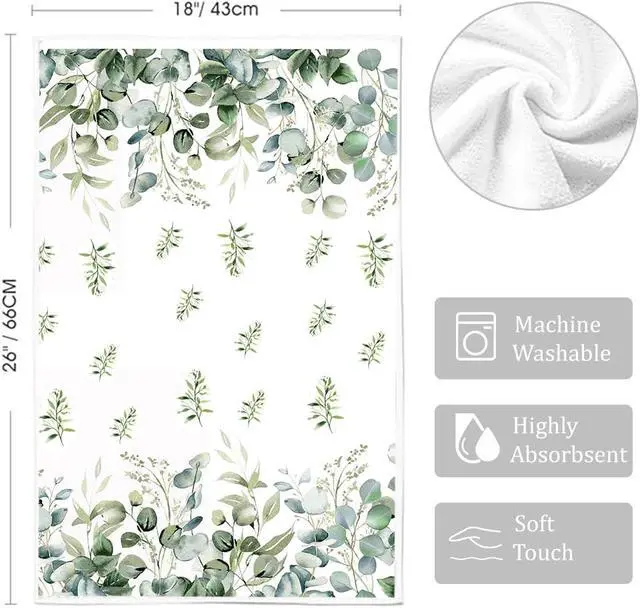 Alt view image 4 of 5 - Spring Summer Kitchen Towels 17x28 Inch,Eucalyptus Collect Watercolor Floral Dish Towels Bathroom Hand Towels for Drying (Set of 2)