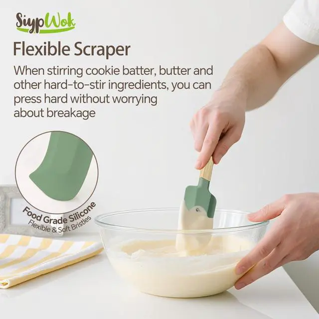Alt view image 4 of 7 - Silicone Spatula Set, Food Grade Rubber Spatula-4 Piece Nonstick Rubber Spatulas, Spoonula, Jar Scraper for Cooking, Baking, Mixing, Frosting - Heat Resistant Up to 600°F (4 Pcs Spatula Green)