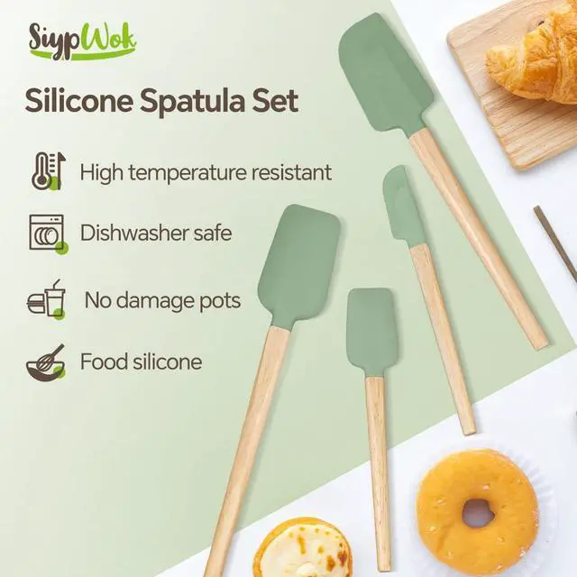 Alt view image 5 of 7 - Silicone Spatula Set, Food Grade Rubber Spatula-4 Piece Nonstick Rubber Spatulas, Spoonula, Jar Scraper for Cooking, Baking, Mixing, Frosting - Heat Resistant Up to 600°F (4 Pcs Spatula Green)