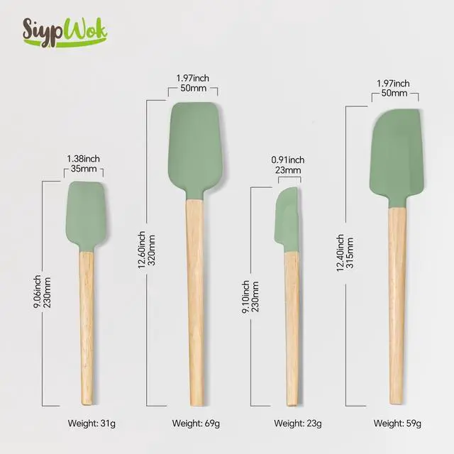 Alt view image 7 of 7 - Silicone Spatula Set, Food Grade Rubber Spatula-4 Piece Nonstick Rubber Spatulas, Spoonula, Jar Scraper for Cooking, Baking, Mixing, Frosting - Heat Resistant Up to 600°F (4 Pcs Spatula Green)