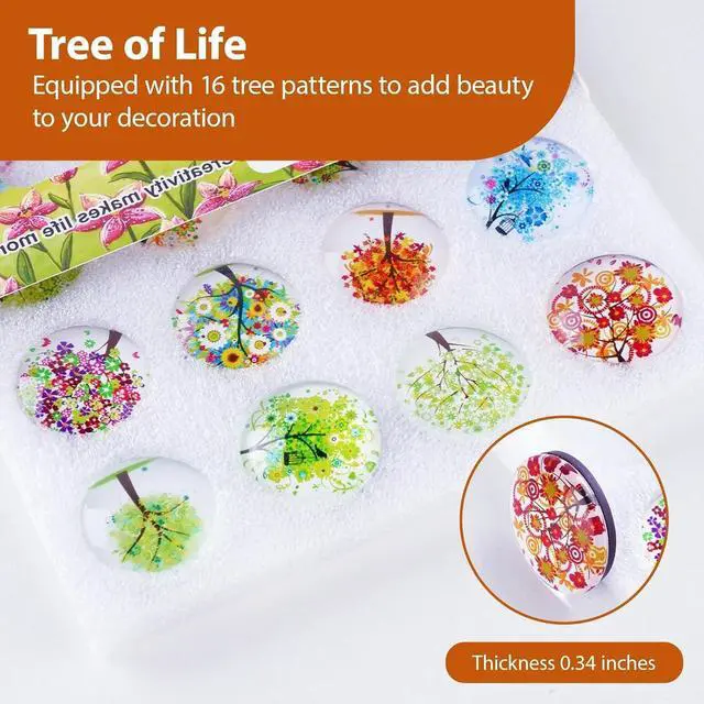 Alt view image 4 of 7 - ALIGLE 16pcs Beautiful Glass Refrigerator Magnets Fridge Stickers Funny for Office Cabinets Whiteboards Tree of Life Decorative Photo Abstract (Tree of Life)