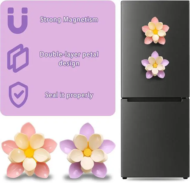 Alt view image 6 of 7 - 2PCS Flower Fridge Magnets with Clips, 20 Petals Clips, Reusable and Multi-purpose for Snacks, Coffee, Pet Food, Cute Magnetic Flower Design for Fridge, Whiteboard, and Office Decor