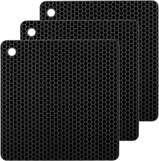 Main image of TENOC Silicone Non-Slip, Heat Resistant & Water-Trapping Trivet Mats for Hot Pots & Pans & Dishes & Cookware, Multipurpose Kitchen Table Coaster, 7.1 Inch, 3 Pcs, Black