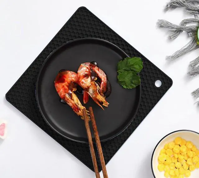 Alt view image 5 of 7 - TENOC Silicone Non-Slip, Heat Resistant & Water-Trapping Trivet Mats for Hot Pots & Pans & Dishes & Cookware, Multipurpose Kitchen Table Coaster, 7.1 Inch, 3 Pcs, Black