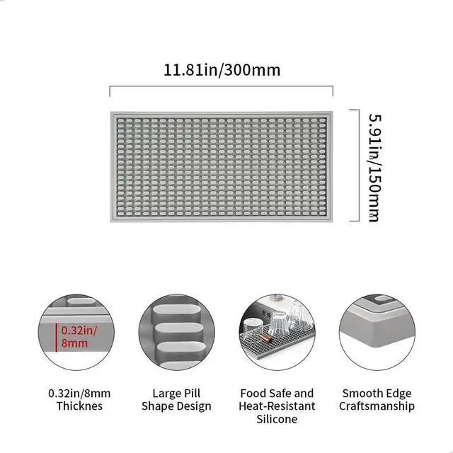 Alt view image 2 of 7 - watchget Silicone Coffee Bar Mat 12 x 6 Inch, Gray | Heat-Resistant Spill Mat, Food Safe, Non-Slip, Durable Cup Drying Mat, for Countertop and Coffee Station, Flat Design