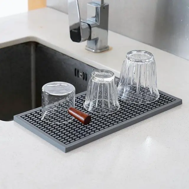 Alt view image 7 of 7 - watchget Silicone Coffee Bar Mat 12 x 6 Inch, Gray | Heat-Resistant Spill Mat, Food Safe, Non-Slip, Durable Cup Drying Mat, for Countertop and Coffee Station, Flat Design