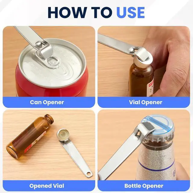 Alt view image 4 of 6 - 4-Pack Peyiuio Vial Opener and Small Bottle Opener, Stainless Steel