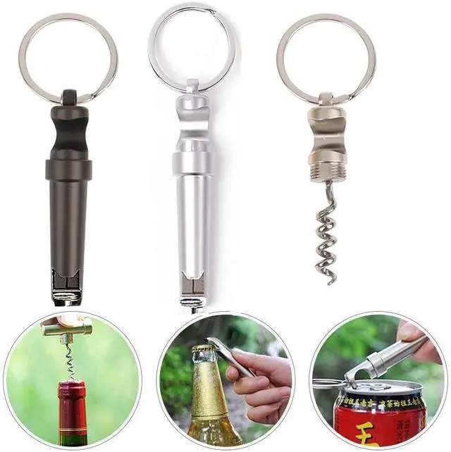 Alt view image 2 of 7 - Mini Keychain Corkscrew, Elegant 3 In 1 Portable Bottle Opener Wine Bottle Corkscrew Key Ring, Update Wine Beer Opener for Backpack Camping Kit Waiters (Silver)