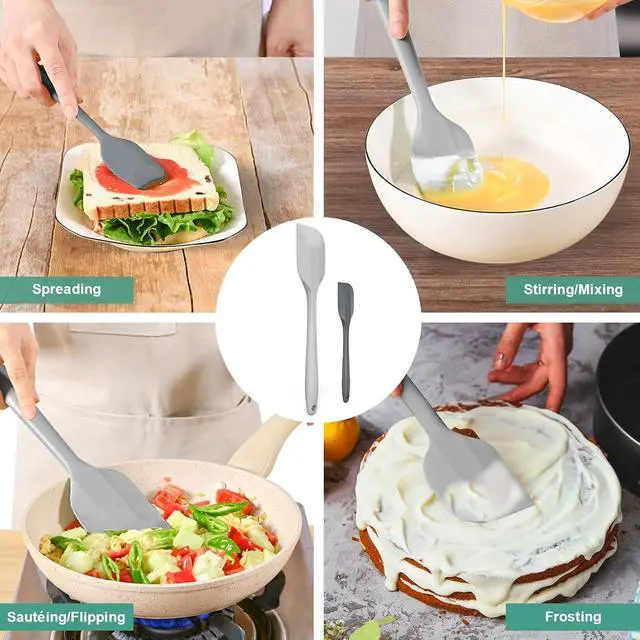 Alt view image 3 of 7 - Silicone Spatula Set, Premium Spatulas Silicone Heat Resistant 2 Small & 2 Large Flexible Scraper for Nonstick Cookware, Rubber Spatula for Kitchen Mixing Baking Cooking Use, Soft Spatula - Gray