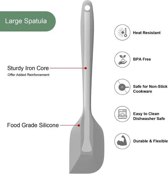 Alt view image 4 of 7 - Silicone Spatula Set, Premium Spatulas Silicone Heat Resistant 2 Small & 2 Large Flexible Scraper for Nonstick Cookware, Rubber Spatula for Kitchen Mixing Baking Cooking Use, Soft Spatula - Gray