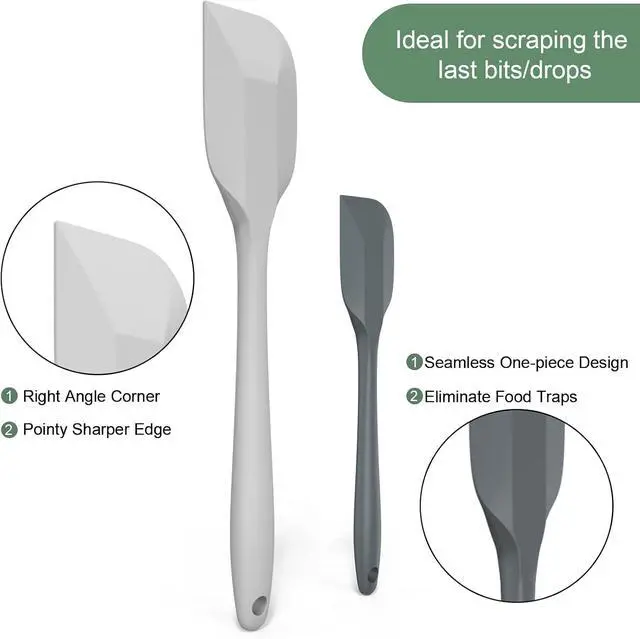 Alt view image 5 of 7 - Silicone Spatula Set, Premium Spatulas Silicone Heat Resistant 2 Small & 2 Large Flexible Scraper for Nonstick Cookware, Rubber Spatula for Kitchen Mixing Baking Cooking Use, Soft Spatula - Gray