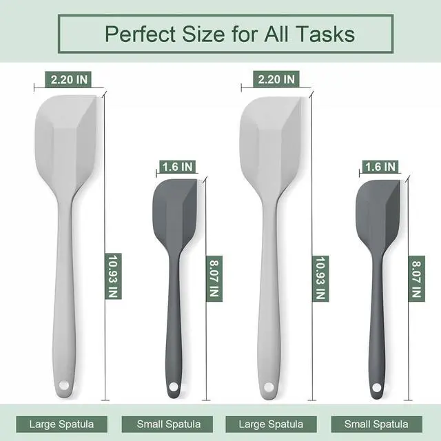 Alt view image 6 of 7 - Silicone Spatula Set, Premium Spatulas Silicone Heat Resistant 2 Small & 2 Large Flexible Scraper for Nonstick Cookware, Rubber Spatula for Kitchen Mixing Baking Cooking Use, Soft Spatula - Gray