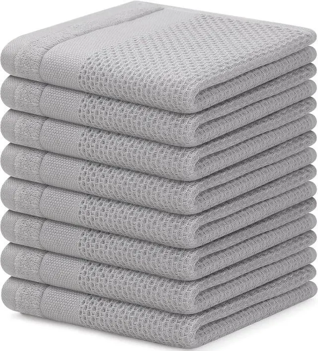 Main image of Homaxy 100% Cotton Dish Cloths, 8 Pack - 12 x 12 Inches, Light Grey | Waffle Weave Super Soft and Absorbent Dish Towels Quick Drying Dishcloths, 12 x 12 Inches