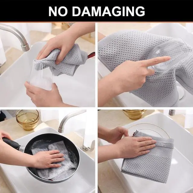 Alt view image 4 of 7 - Homaxy 100% Cotton Dish Cloths, 8 Pack - 12 x 12 Inches, Light Grey | Waffle Weave Super Soft and Absorbent Dish Towels Quick Drying Dishcloths, 12 x 12 Inches