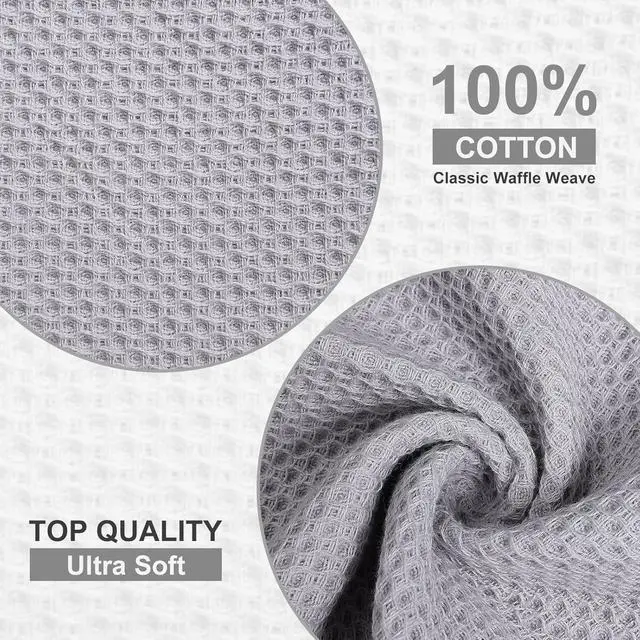Alt view image 2 of 7 - Homaxy 100% Cotton Dish Cloths, 8 Pack - 12 x 12 Inches, Light Grey | Waffle Weave Super Soft and Absorbent Dish Towels Quick Drying Dishcloths, 12 x 12 Inches
