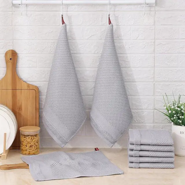 Alt view image 6 of 7 - Homaxy 100% Cotton Dish Cloths, 8 Pack - 12 x 12 Inches, Light Grey | Waffle Weave Super Soft and Absorbent Dish Towels Quick Drying Dishcloths, 12 x 12 Inches