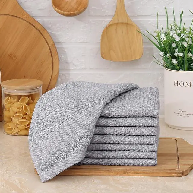 Alt view image 7 of 7 - Homaxy 100% Cotton Dish Cloths, 8 Pack - 12 x 12 Inches, Light Grey | Waffle Weave Super Soft and Absorbent Dish Towels Quick Drying Dishcloths, 12 x 12 Inches