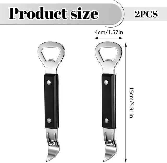 Alt view image 2 of 7 - Can Punch Opener 2Pcs Dual Sided Stainless Steel Bottle Opener | Non-Slip Handle, Manual Beer Bottle Openers, Rust-Resistant and Compact for Kitchen Bar Camping