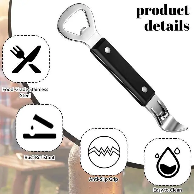 Alt view image 6 of 7 - Can Punch Opener 2Pcs Dual Sided Stainless Steel Bottle Opener | Non-Slip Handle, Manual Beer Bottle Openers, Rust-Resistant and Compact for Kitchen Bar Camping