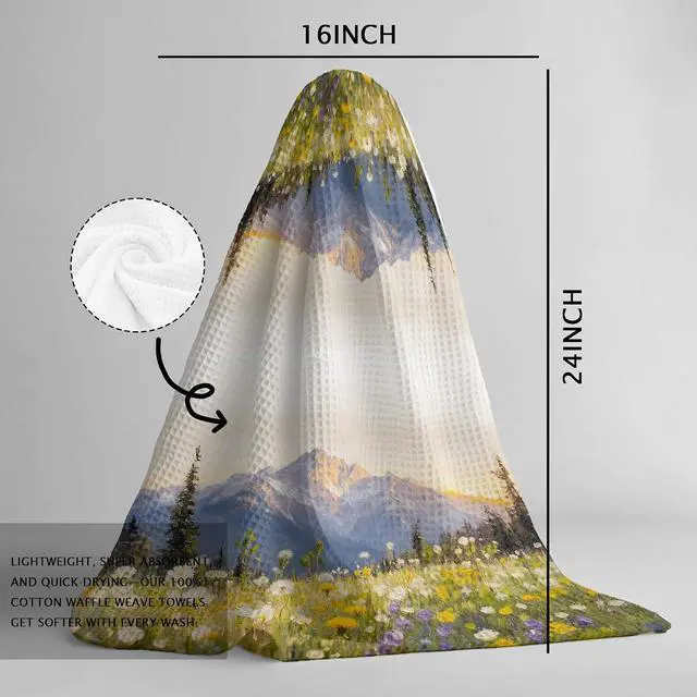 Alt view image 6 of 6 - Flower and Mountain Kitchen Towels,Botanical Wildflower Farmhouse Decor,Vintage Floral Pictures Minimalist Farmhouse Towel for Kitchen Bathroom,Spring Decor,Spring Towel,16x24 Inch