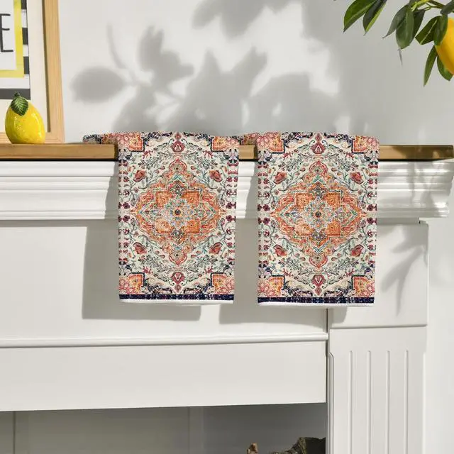Alt view image 3 of 6 - Artoid Mode Orange Flowers Bohemia Boho Kitchen Towels Dish Towels, 18x26 Inch Daily Seasonal Decoration Hand Towels Set of 2