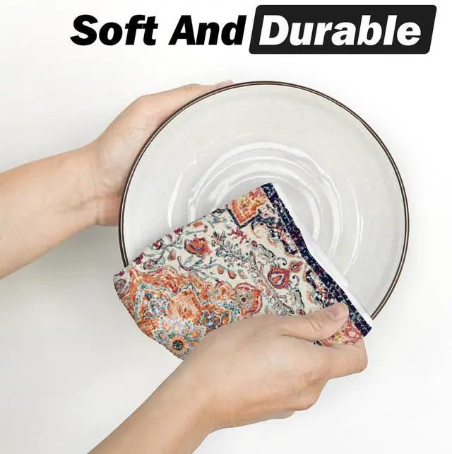 Alt view image 5 of 6 - Artoid Mode Orange Flowers Bohemia Boho Kitchen Towels Dish Towels, 18x26 Inch Daily Seasonal Decoration Hand Towels Set of 2