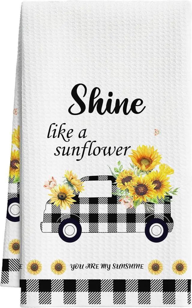 Main image of Sunflower Kitchen Towels, Black White Buffalo Plaid Gifts For Women, 10 | Decorative Retro Floral Tea Hand Towel For Bathroom, Pretty Flower Housewarming Gifts For Holiday Thanksgiving Christmas