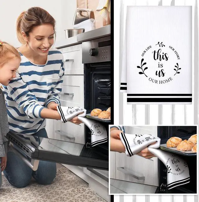 Alt view image 4 of 7 - Geyoga 6 Pcs Spring Floral Kitchen Towels Flamingo Dish Hand Towels Sunflower Daisy Flower Wildflower Tea Cloths for Spring Easter Kitchen Bathroom Decor, 16 x 24 Inch(Black,Stripe)