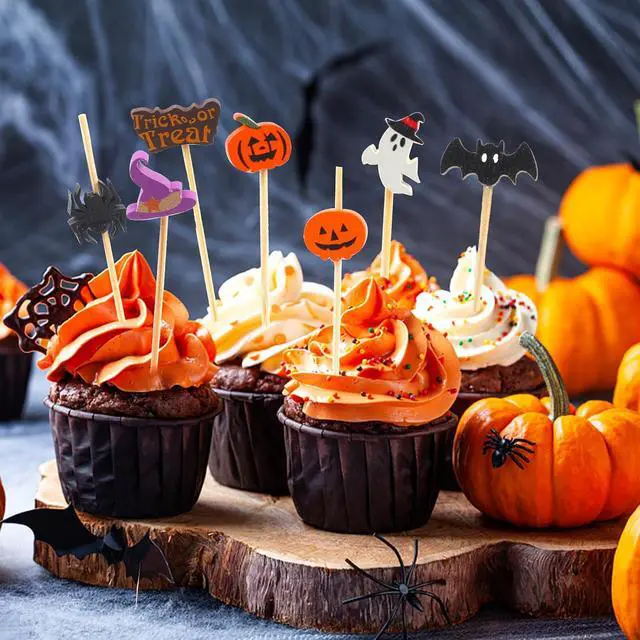 Alt view image 5 of 7 - FOIMAS 140pcs Halloween Cocktail Picks,Pumpkin Spider Ghost Bamboo Toothpicks Sticks for Appetizers Fruit Food Cake Halloween Party Decoration Supply