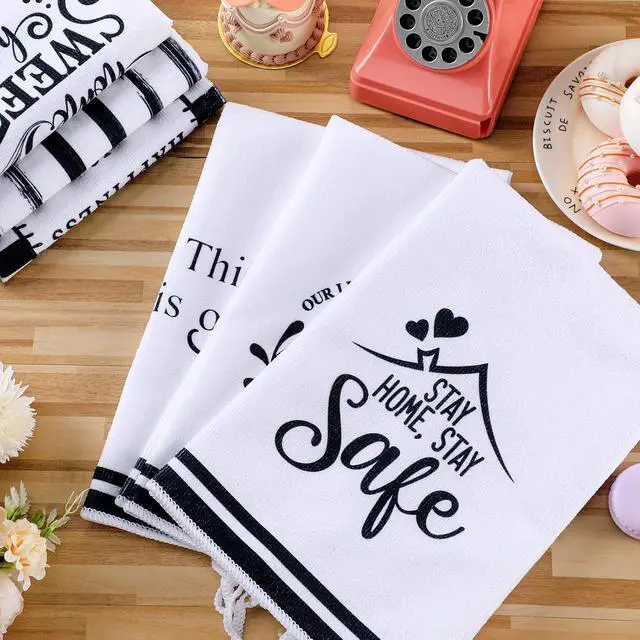 Alt view image 7 of 7 - Geyoga 6 Pcs Spring Floral Kitchen Towels Flamingo Dish Hand Towels Sunflower Daisy Flower Wildflower Tea Cloths for Spring Easter Kitchen Bathroom Decor, 16 x 24 Inch(Black,Stripe)
