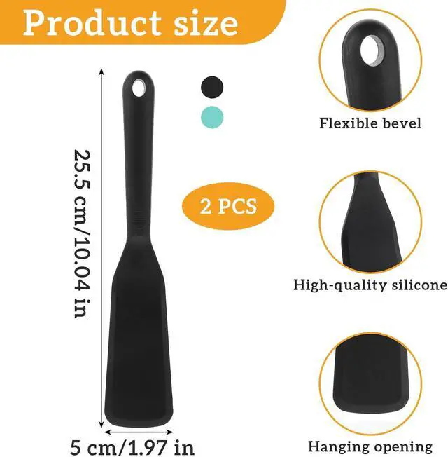 Alt view image 2 of 7 - 2 PCS Crepe Spatula Narrow Spatula Long Heat Resistant Silicone FlipperSpatula Non Stick for Cooking Egg Burgers Pizza Pancake Steak Omelet