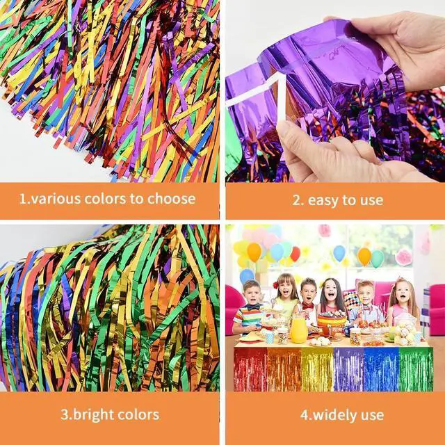 Alt view image 3 of 6 - BEISHIDA 2 Pack Blue Gold Table Skirts Party Decorations Metallic Tinsel Foil Fringe Table Skirts for Birthday Retirement Anniversary Graduation Congrats 2026 Party