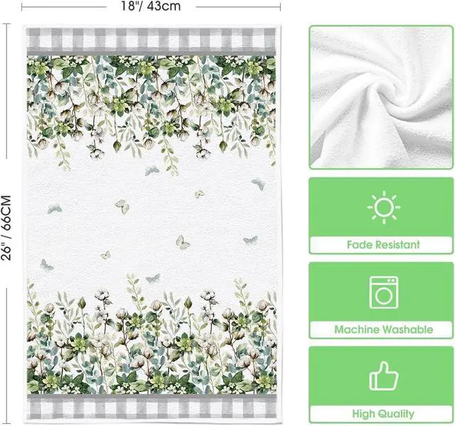Alt view image 6 of 6 - Artoid Mode Buffalo Plaid Butterfly Vase Spring Kitchen Towels Dish Towels, 18x26 Inch Farmhouse Summer Decoration Cleaning Set of 2