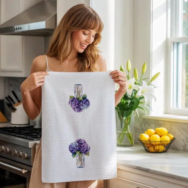 Alt view image 2 of 7 - Hydrangea Gifts Kitchen Towels, Purple Hydrangea Decorative Towels for Bar Kitchen Bathroom