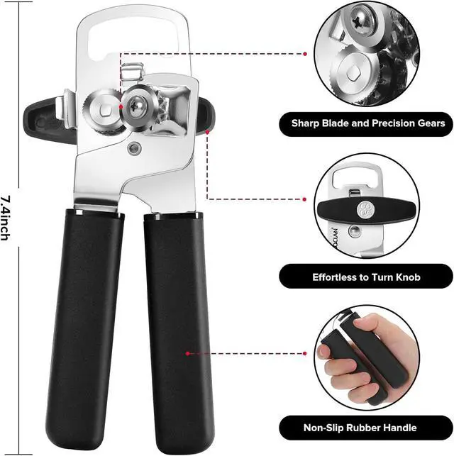 Alt view image 2 of 7 - Multifunction Magnetic Manual Can Opener and Bottle Opener, Black | Heavy Duty Sharp Smooth Cutting Stainless Steel Blade, Effortless Easy Turn Knob, Comfortable Grip Handle, Easy to Use