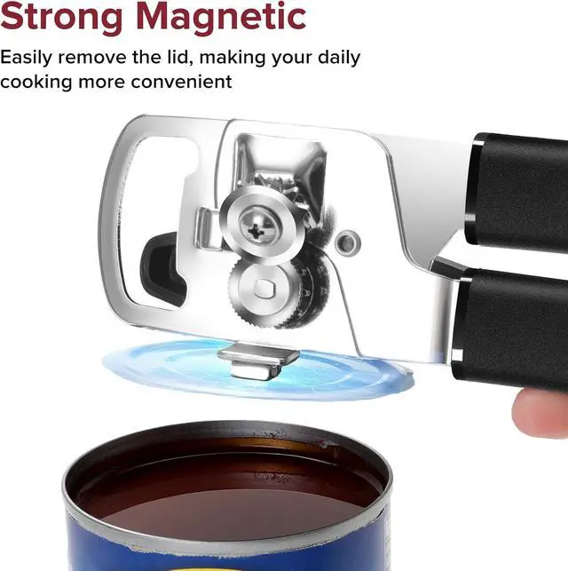 Alt view image 6 of 7 - Multifunction Magnetic Manual Can Opener and Bottle Opener, Black | Heavy Duty Sharp Smooth Cutting Stainless Steel Blade, Effortless Easy Turn Knob, Comfortable Grip Handle, Easy to Use
