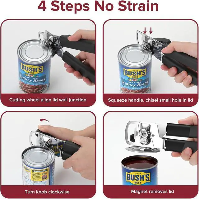 Alt view image 7 of 7 - Multifunction Magnetic Manual Can Opener and Bottle Opener, Black | Heavy Duty Sharp Smooth Cutting Stainless Steel Blade, Effortless Easy Turn Knob, Comfortable Grip Handle, Easy to Use