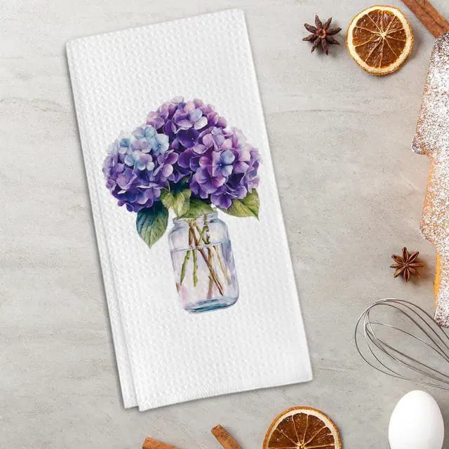Alt view image 3 of 7 - Hydrangea Gifts Kitchen Towels, Purple Hydrangea Decorative Towels for Bar Kitchen Bathroom
