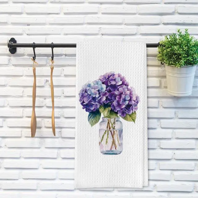 Alt view image 6 of 7 - Hydrangea Gifts Kitchen Towels, Purple Hydrangea Decorative Towels for Bar Kitchen Bathroom