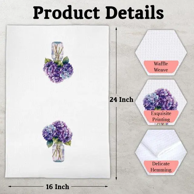 Alt view image 4 of 7 - Hydrangea Gifts Kitchen Towels, Purple Hydrangea Decorative Towels for Bar Kitchen Bathroom
