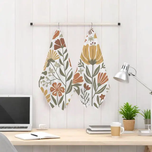 Alt view image 3 of 6 - 2 Pcs Boho Floral Kitchen Towels, Boho Vintage Flower Waffle Hand Towels | Absorbent Microfiber Dish Cloth Tea Towel for Kitchen Home Decor, Home Gifts for Women Mom Grandma 24x14 Inch