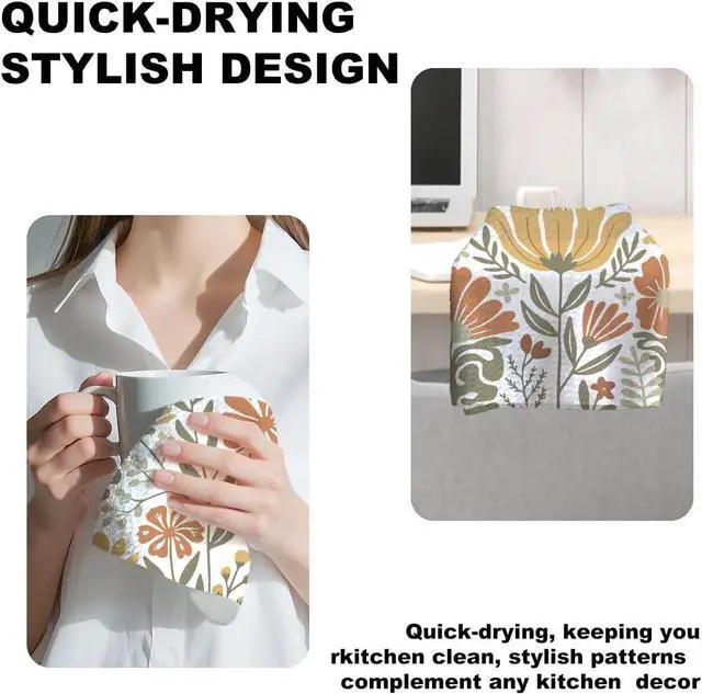 Alt view image 4 of 6 - 2 Pcs Boho Floral Kitchen Towels, Boho Vintage Flower Waffle Hand Towels | Absorbent Microfiber Dish Cloth Tea Towel for Kitchen Home Decor, Home Gifts for Women Mom Grandma 24x14 Inch