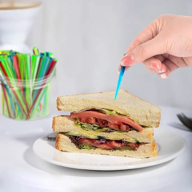 Alt view image 7 of 7 - 100PCS 3.5 Inch Plastic Toothpicks for Appetizers Toothpicks Cocktail Picks for Drinks Cocktail Toothpicks,Colored Decorative Toothpicks for Appetizers Cocktail Skewers for Fruit Hamburger Sandwich