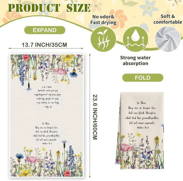 Alt view image 2 of 6 - Christian Floral Kitchen Towels, Retro Wildflowers Dish Towel for Kitchen Bathroom, Vintage Bible Verse Decorative Hand Towels, Religious Fast Drying Tea Towel, Spring Gifts Home Decor-S07