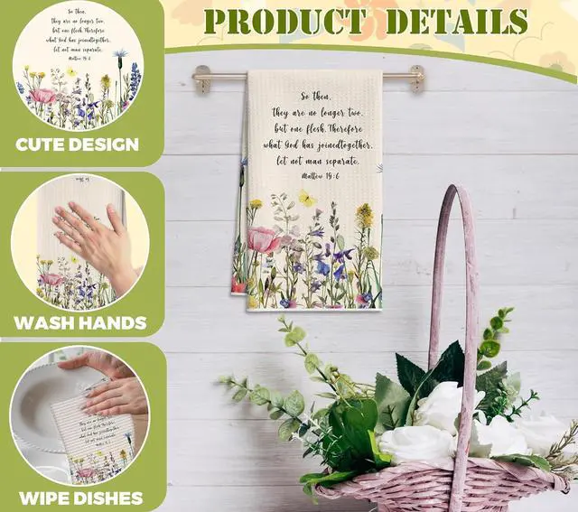 Alt view image 3 of 6 - Christian Floral Kitchen Towels, Retro Wildflowers Dish Towel for Kitchen Bathroom, Vintage Bible Verse Decorative Hand Towels, Religious Fast Drying Tea Towel, Spring Gifts Home Decor-S07